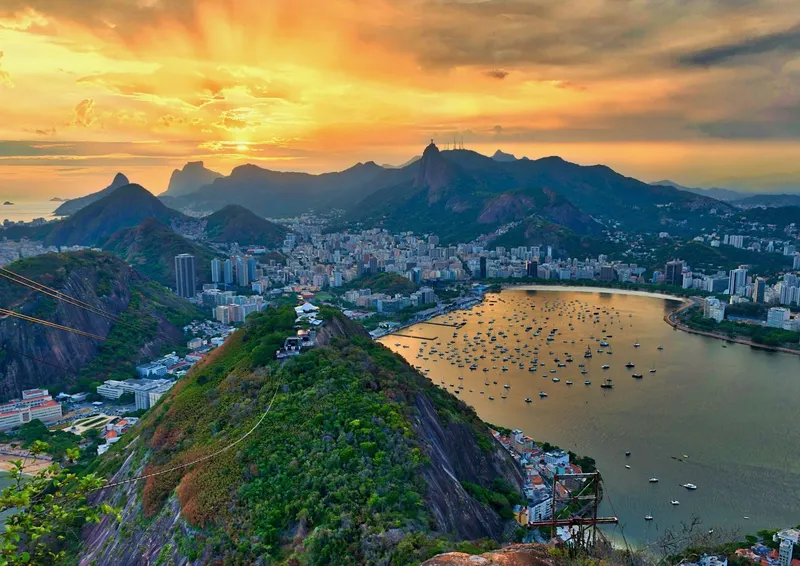 Sunset over Rio de Janeiro with Corcovado and Christ the Redeemer on the skyline